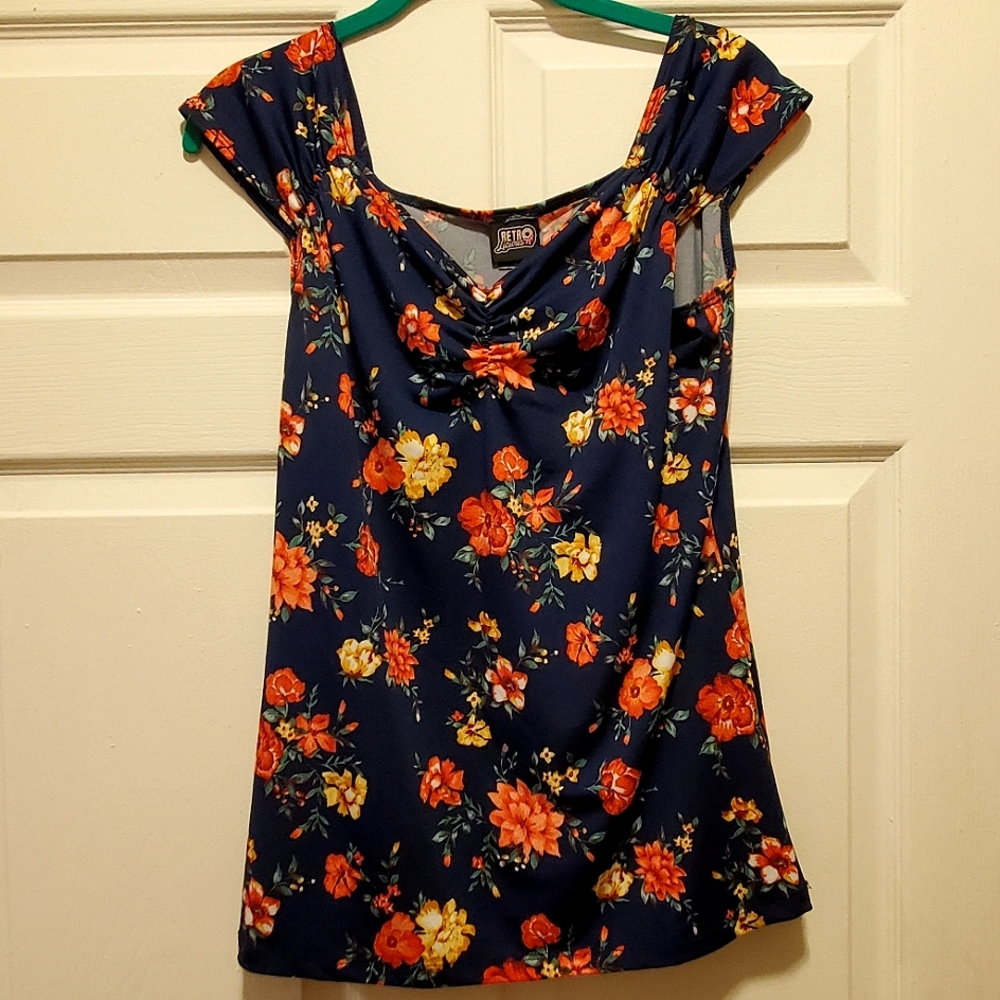 Retrolicious Isabel Top 3755 Navy Floral XL